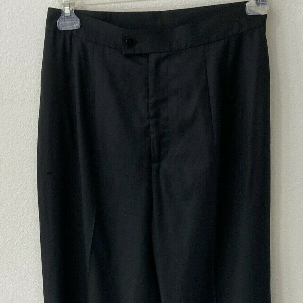 ZANG TOI Loro Piana Super 130's Wool blk Men's Dress pants 4- Seasons flat front